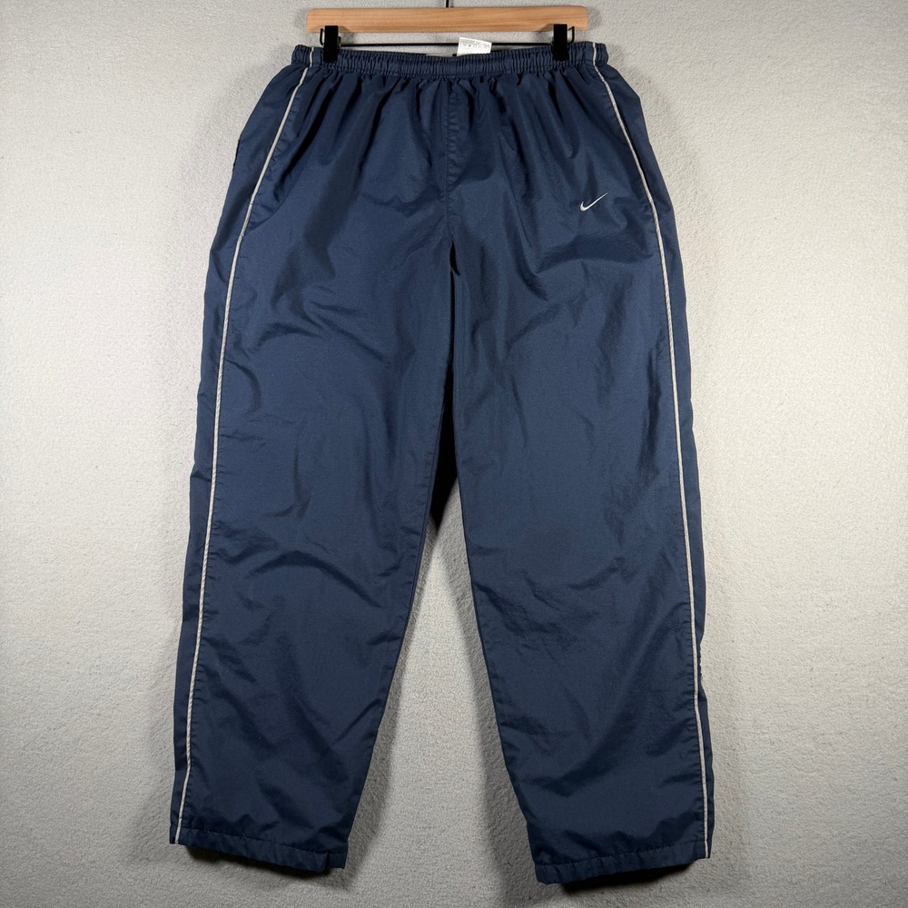 Nike Vintage Navy Blue Track Pants Side Piping Men Large 30x29 Y2K